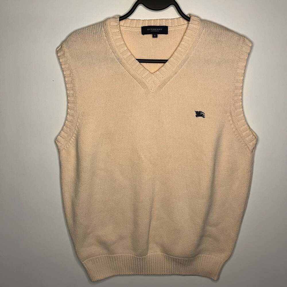 Burberry London Vintage V-Neck Knitted Sweater Vest Cream Beige